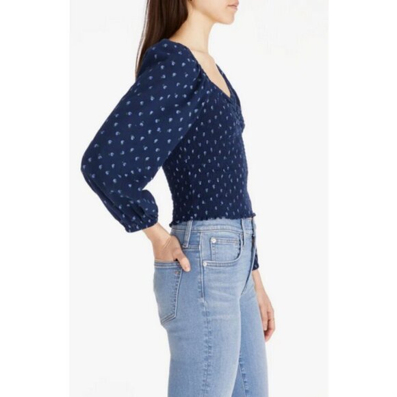 💕MADEWELL💕 Lucille Balloon Sleeve Smocked Top ~ Classic Indigo XL NWT - Picture 3 of 13